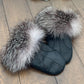 Mitaines en cuir noir avec fourrure recyclée- Renard