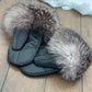 Mitaines en cuir noir avec fourrure recyclée- Renard