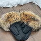 Mitaines en cuir noir avec fourrure recyclée- Coyote