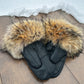 Mitaines en cuir noir avec fourrure recyclée- Coyote