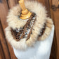 Foulard Beige et Brun avec fourrure recyclée - Renard