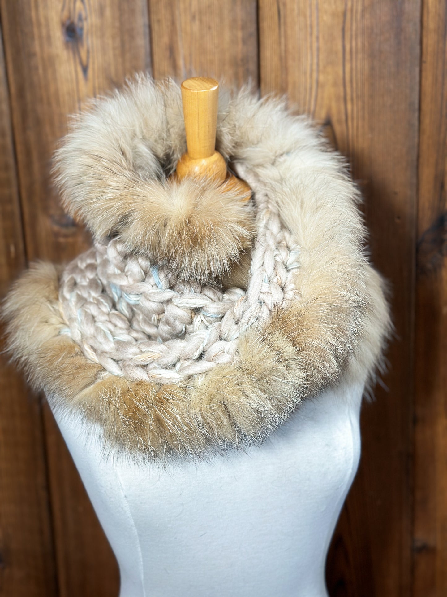 Foulard Mérinos avec fourrure recyclée - Renard