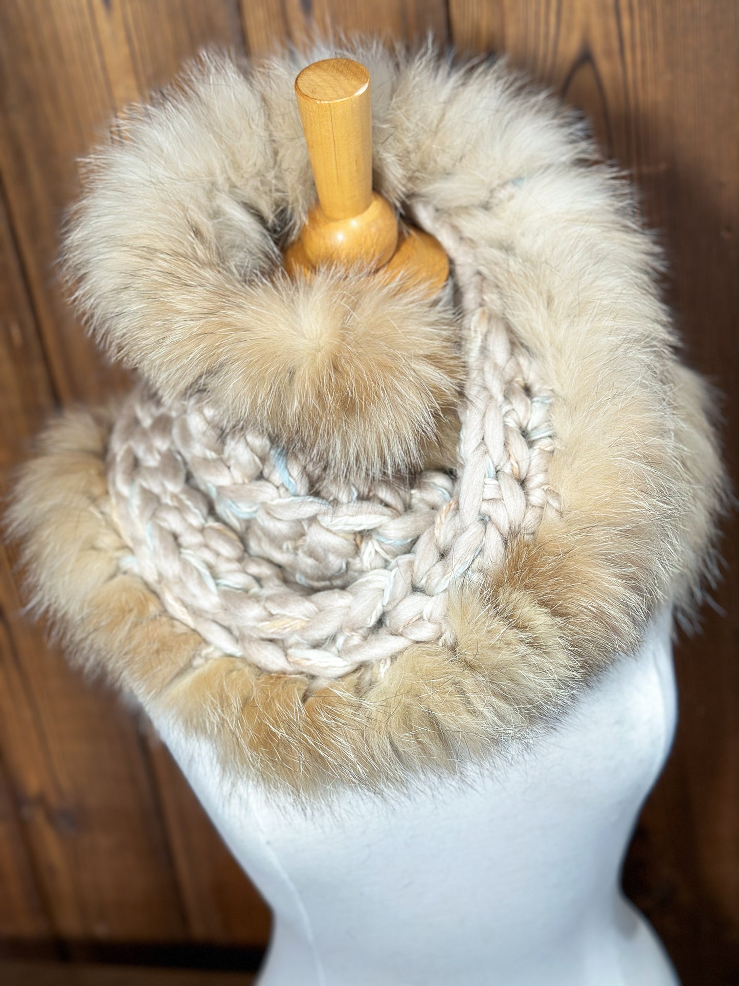 Foulard Mérinos avec fourrure recyclée - Renard