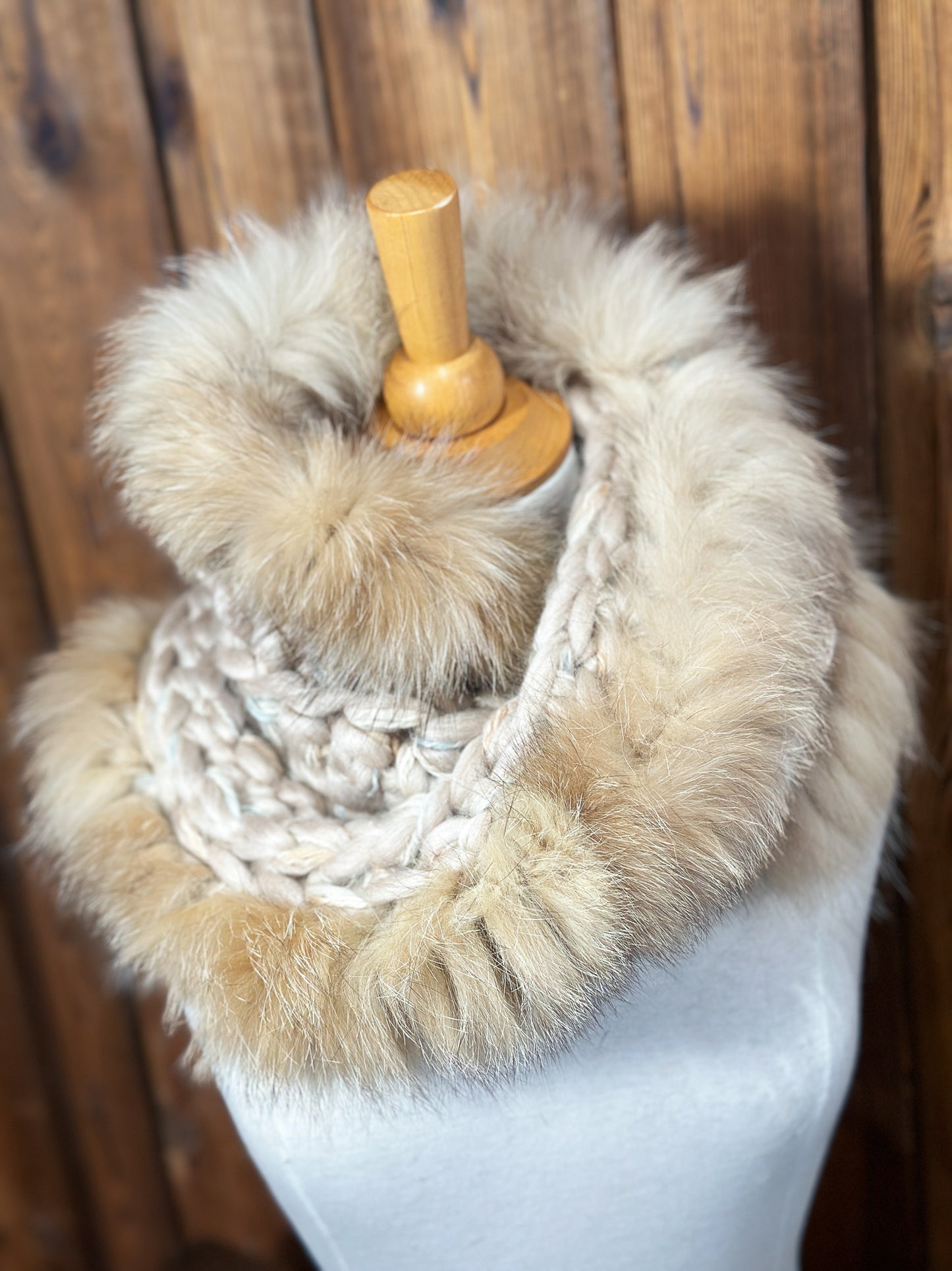 Foulard Mérinos avec fourrure recyclée - Renard