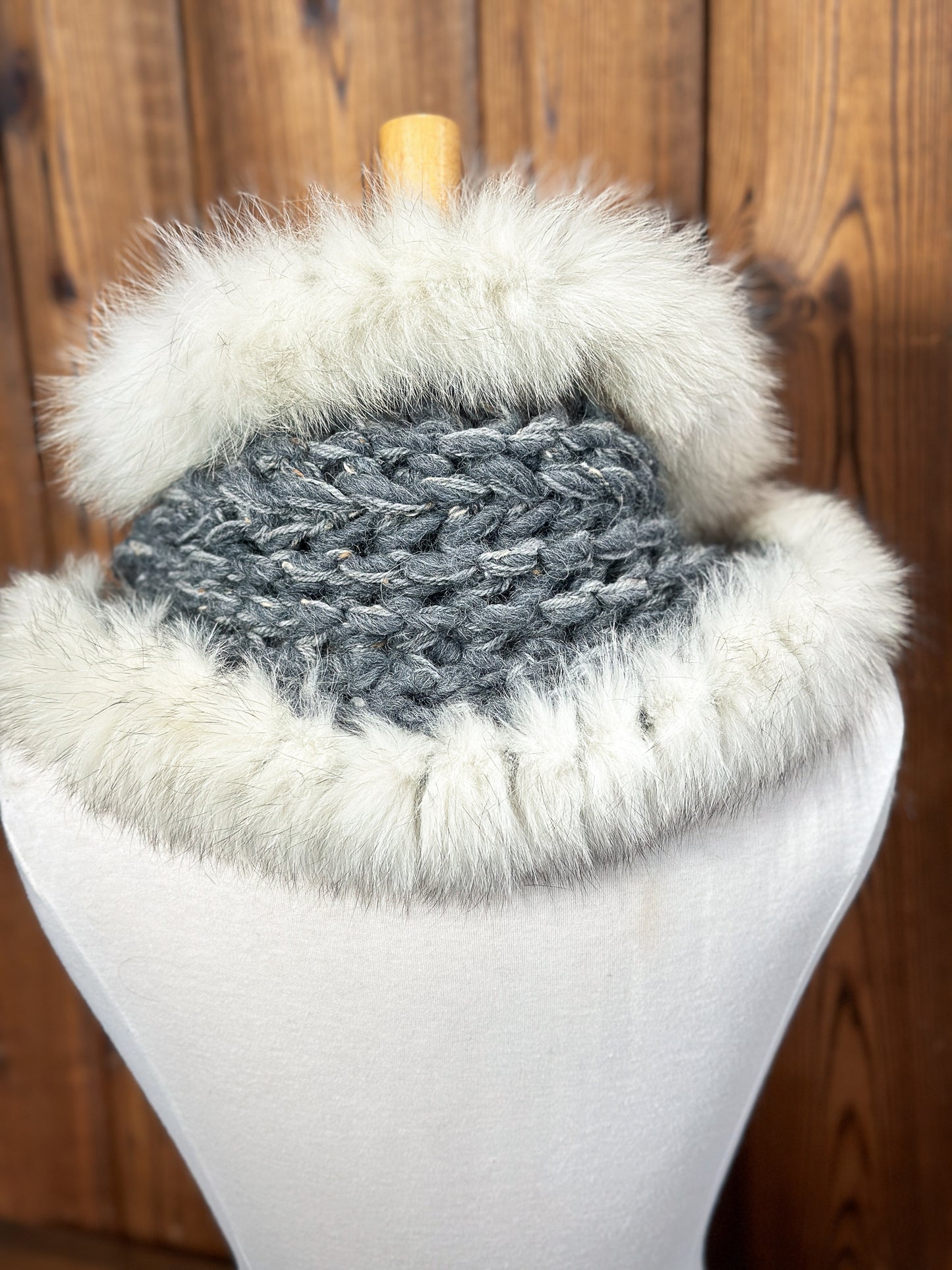 Foulard Gris Alpaga et Mérinos avec fourrure recyclée - Renard