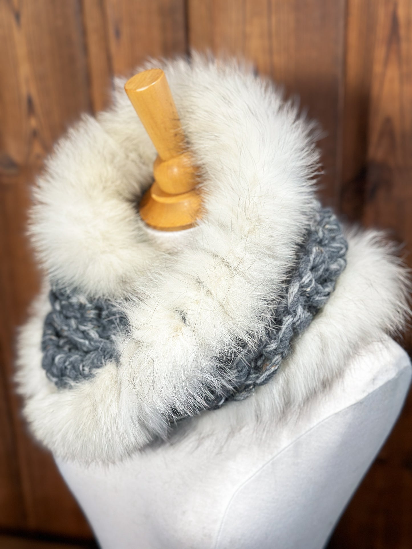 Foulard Gris Alpaga et Mérinos avec fourrure recyclée - Renard