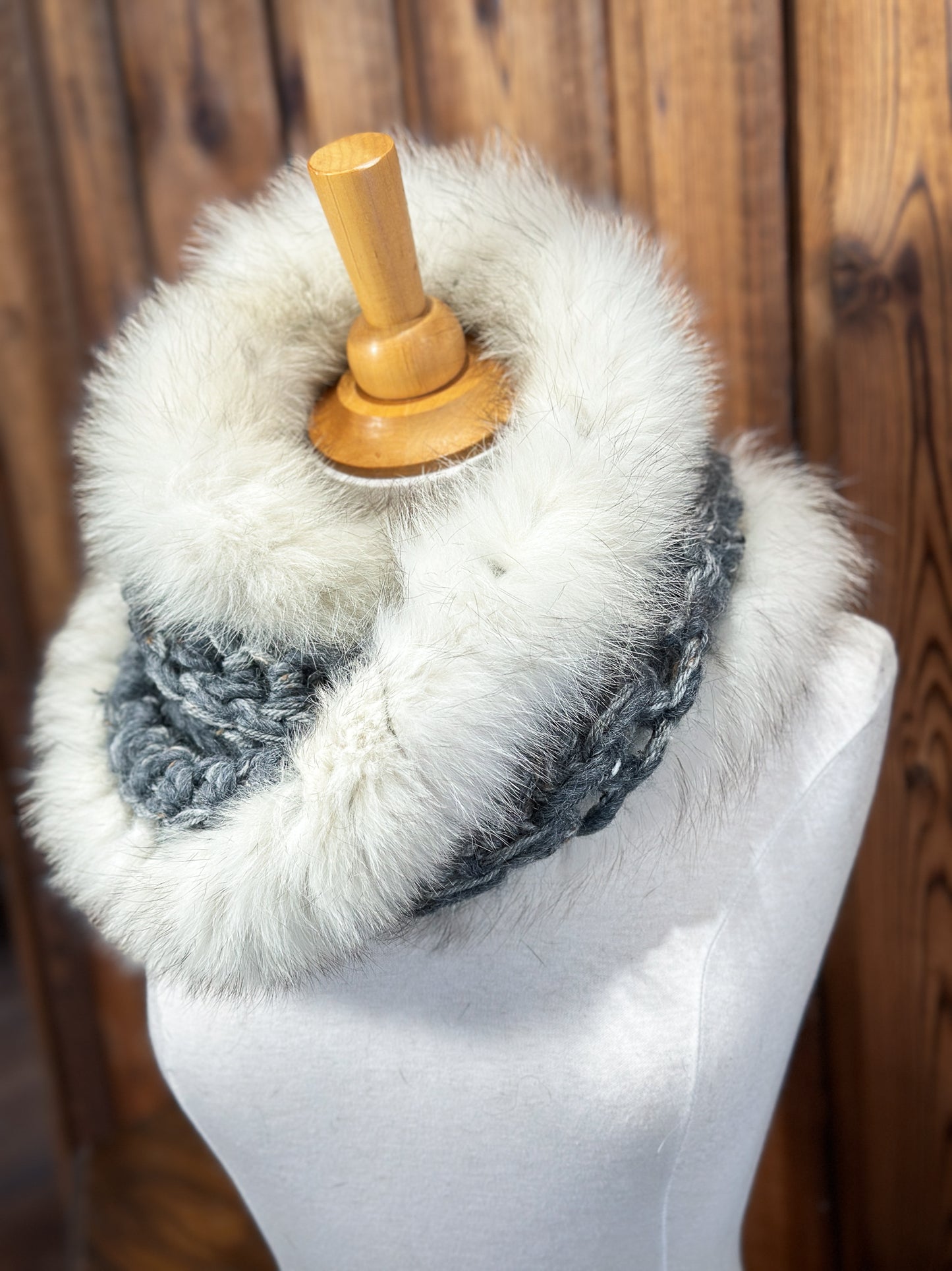 Foulard Gris Alpaga et Mérinos avec fourrure recyclée - Renard