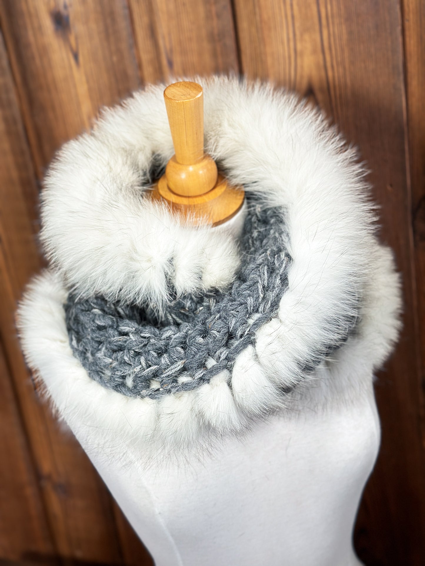 Foulard Gris Alpaga et Mérinos avec fourrure recyclée - Renard