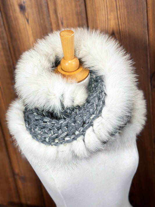 Foulard Gris Alpaga et Mérinos avec fourrure recyclée - Renard