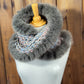 Foulard Taupe et Rose avec fourrure recyclée - Renard