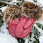 Mitaines en cuir rouge avec fourrure recyclée