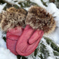 Mitaines en cuir rouge avec fourrure recyclée