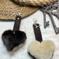 Key ring in recycled fur "little heart" Reversible