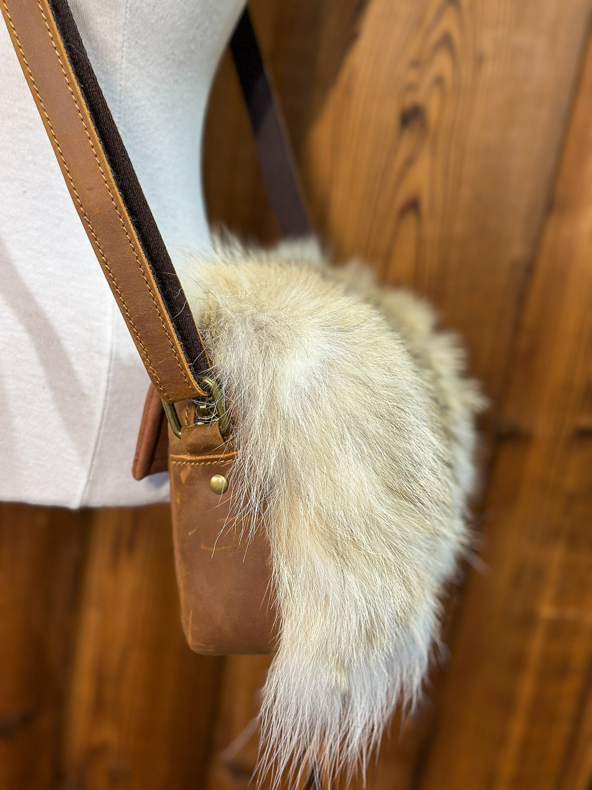 Sac à main avec rabat amovible fourrure - Marron