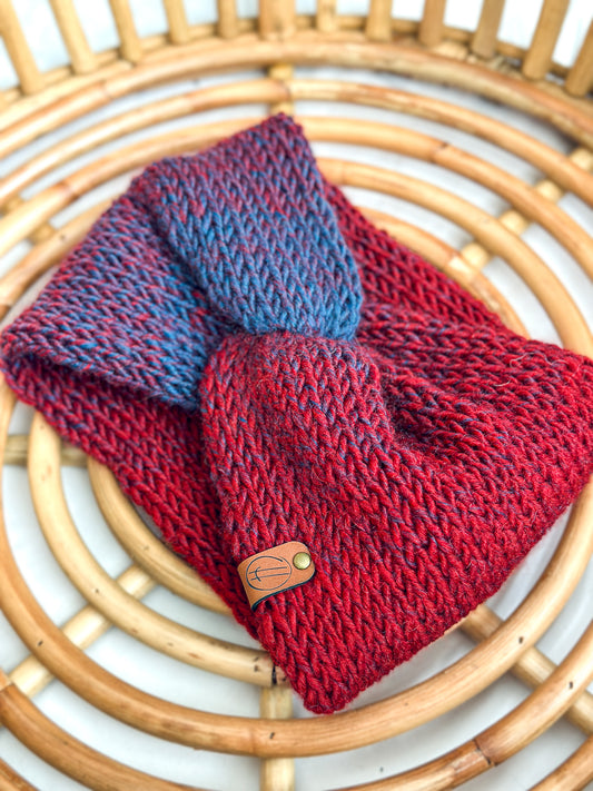 Bandeau cache -oreille headband rouge fait main au crochet en laine