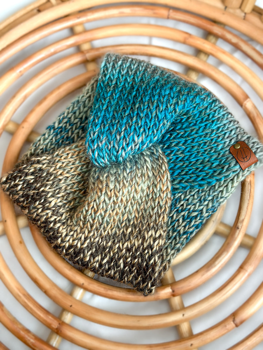 Turquoise twist headband in wool knit for women - one size - handmade