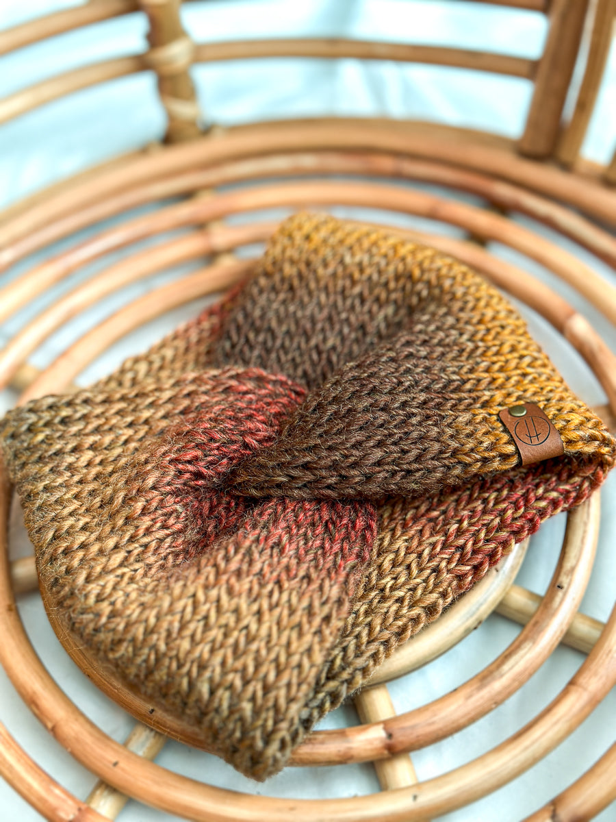 Bandeau avec torsade Multi brun – Hélènou tricot & fourrure