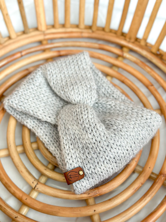 bandeau gris torsadé en tricot laine pour femme - taille unique - fait à la main