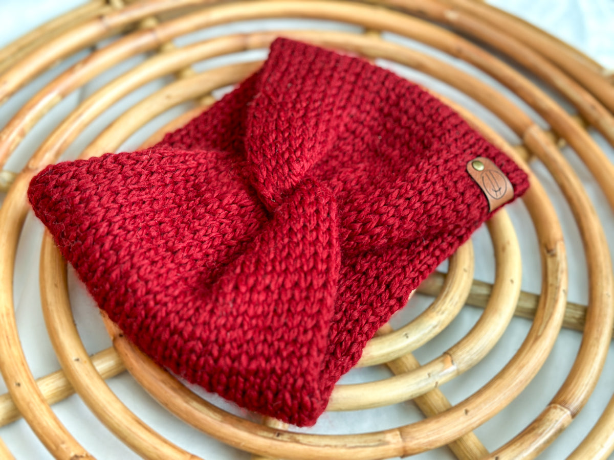 Bandeau cache -oreille headband rouge fait main au crochet en laine
