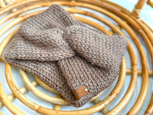 Bandeau beige tricot torsadé en laine douce - fait à la main - taille unique - pour femme