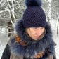 Scarf and tuque with recycled fur pompom